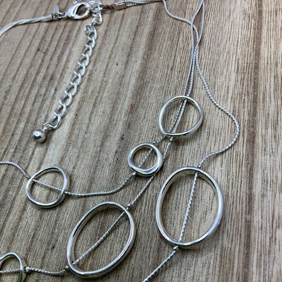 Chico's Silver Tone Round Rings Multi Strands Necklace - Picture 6 of 8